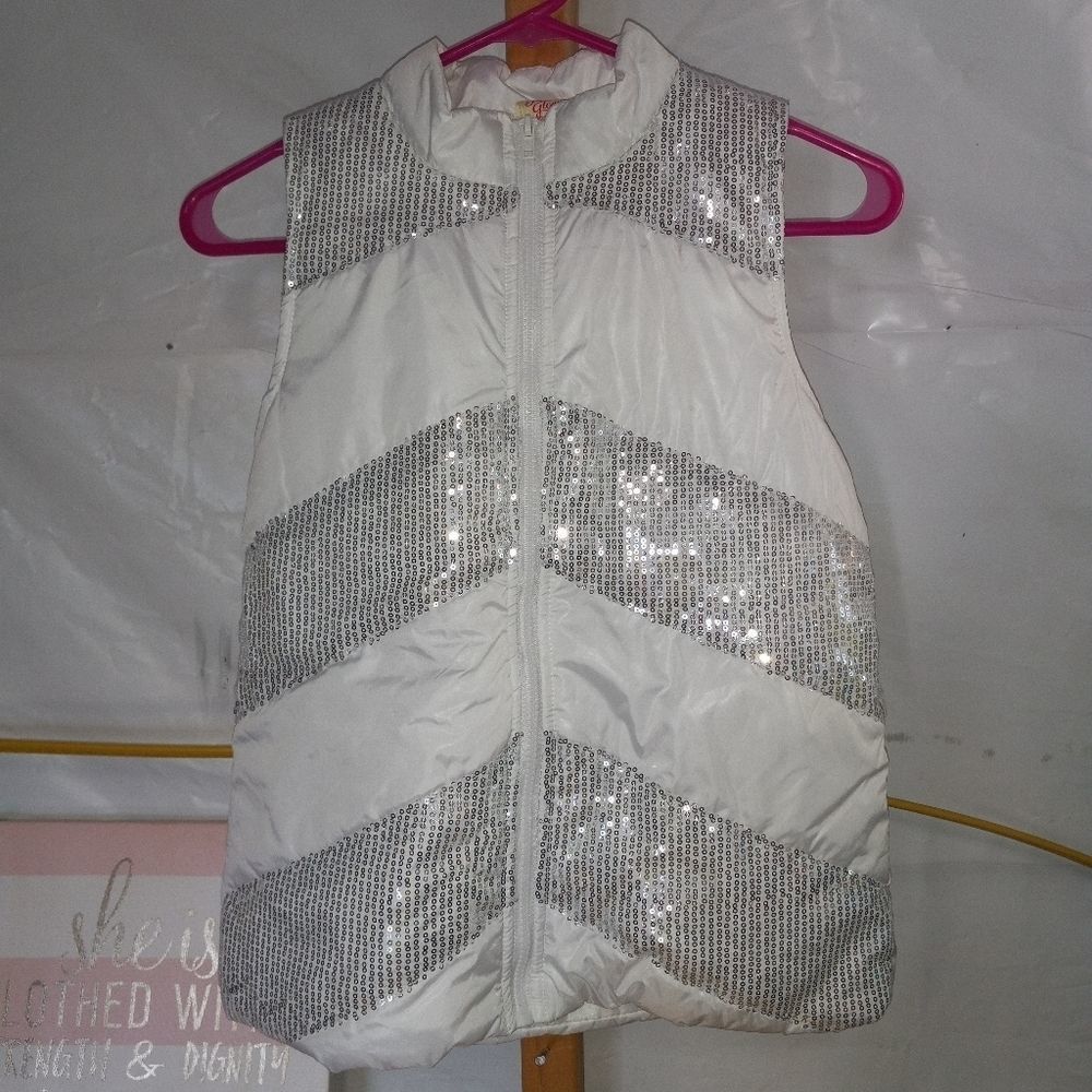 FADED GLORY WHITE SEQUENCED PUFFER VEST